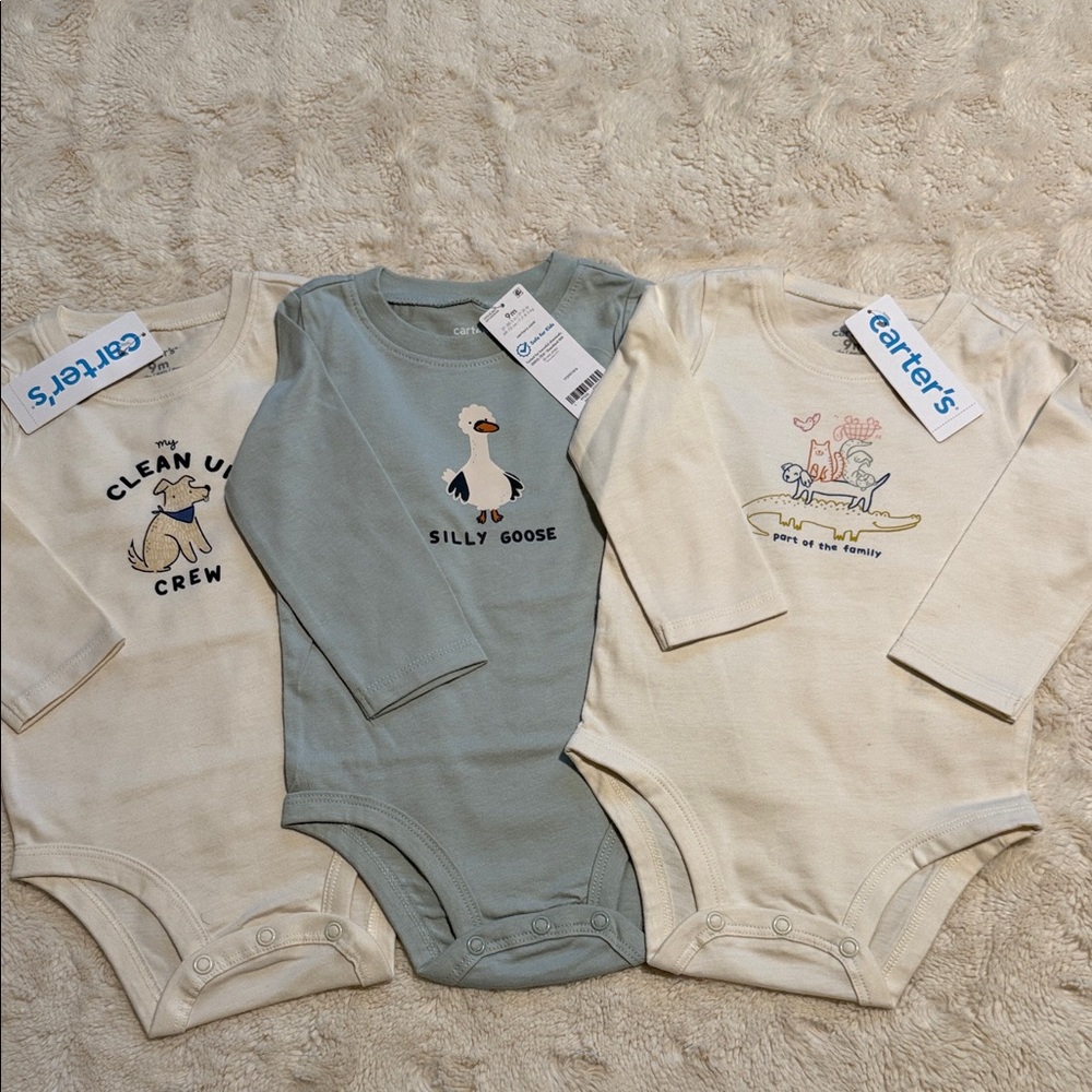 Carter's Cream and Gray Baby Bodysuit Trio. A set of 3 bodysuits. - Picture 2 of 5